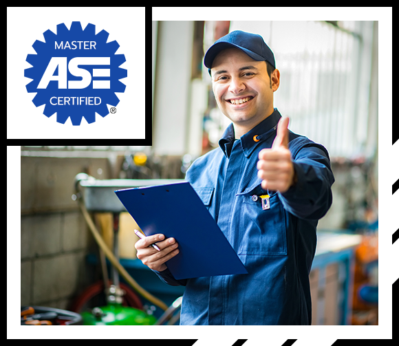 ASE Certified Logo, Mechanic doing a thumbs up